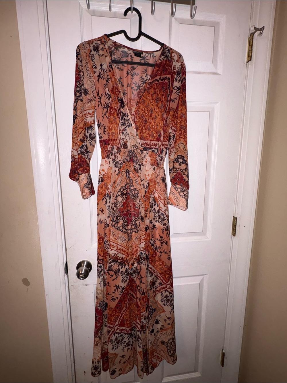 Bohemian Wrap Maxi Dress in Peach and Rust Patchwork